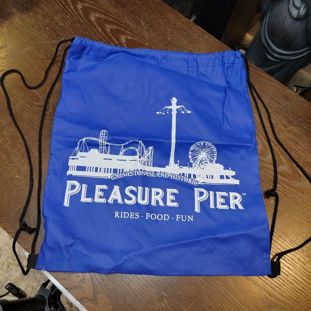 Galveston Pleasure Pier Draw String Cloth Bag Blue